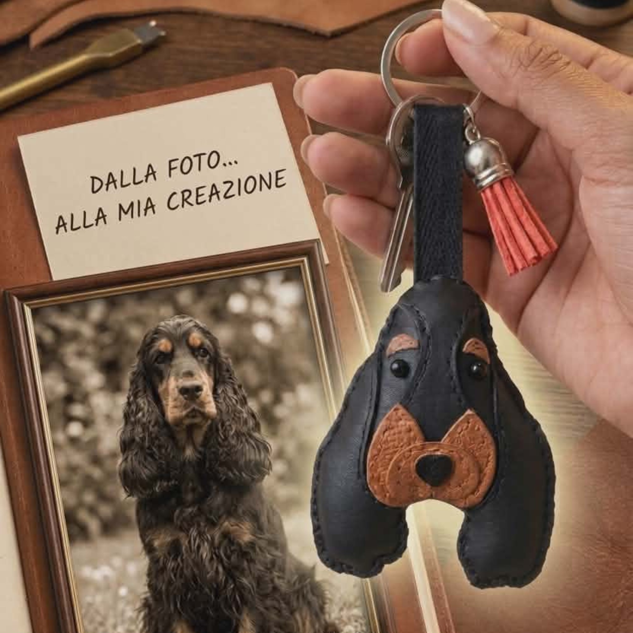 Portachiavi Cane Personalizzato in Eco Pelle Fatto a Mano